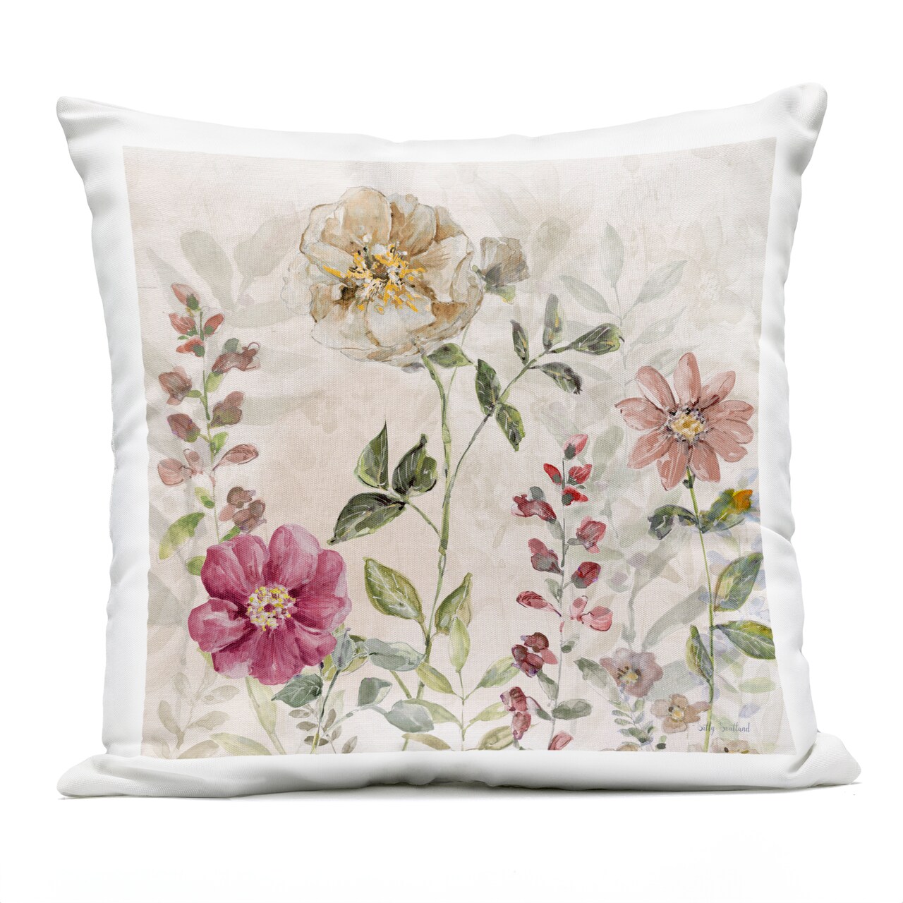 Stupell Industries Flowers in Soft Earth Tones Outdoor Printed Pillow design by Sally Swatland, 18 x 7 x 18